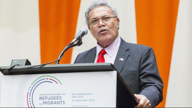  Enele Sosene Sopoaga, Prime Minister and Minister for Public Utilities of Tuvalu, addresses the United Nations high-level summit on large movements of refugees and migrants. [Photo: UN Photo/JC McIlwaine] 