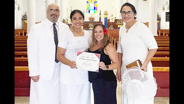 PV2 Morgan Ulu with her parents, Rev. Iasepi and Leone Ripley-Ulu, and SFC Sheri Hoddle