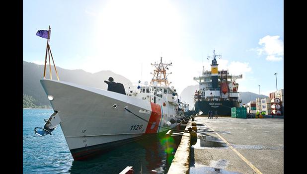 Coast Guard Cutter Joseph Gerczak at the dock in the Port of Pago Pago