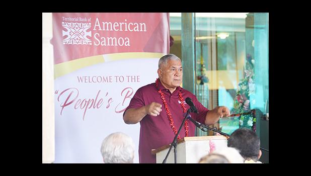Chairman of the Territorial Bank of American Samoa (TBAS), Utu Abe Malae offered special remarks during the official opening of the new bank on Monday. In his remarks, he corrected figures touted by one of the gubernatorial teams, in the newspaper and on the radio, as one of the reasons TBAS is not a good investment of the people’s money.  [Photo: JL]