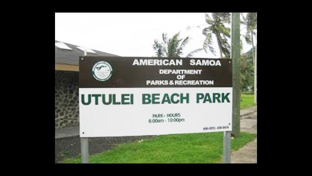 Utulei Beach Park sign