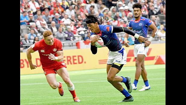 Manu Samoa’s John Vaili scores his second try vs Canada,