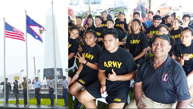 Flag raising and JROTC recruits