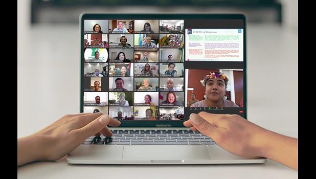 Computer screen showing thumbnails of participants