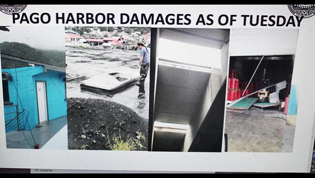 Screen shot from the Port Administration weather update presentation last week Wednesday at the Emergency Operations Center of damages caused to Pago Harbor