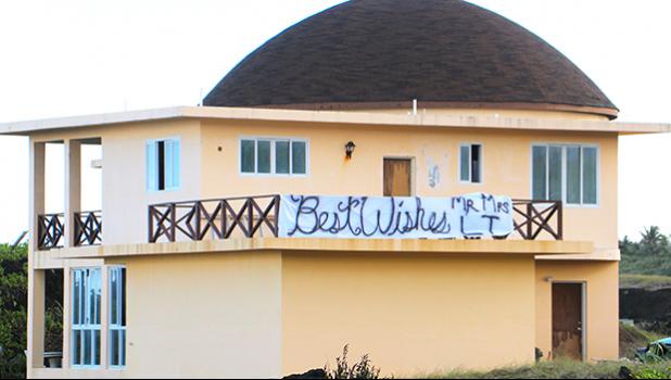Best wishes sign for Lt. Gov. Lemanu and his bride