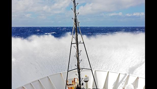 WAVES OVER THE BOW OF  Okeanos Explorer