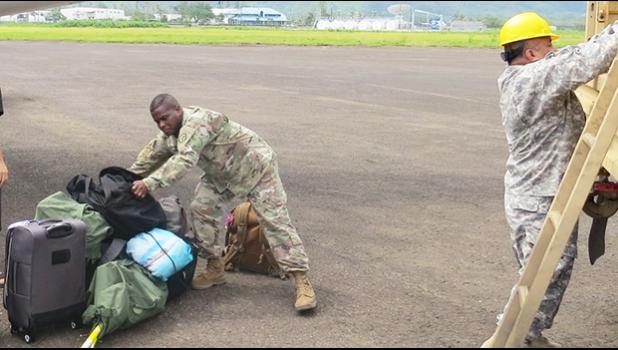 PAGO PAGO, American Samoa - U.S. Army Maj. Ullisses Taymes, Theater Support Group, loads luggage and supplies for Federal Emergency Management Agency (FEMA) personnel that have arrived at Pago Pago International Airport to support relief operations for Tropical Storm Gita. The Theaters Support Group is a subordinate unit of 9th Mission Support Command based out of Fort Shafter Flats, Hawaii. [courtesy photo]