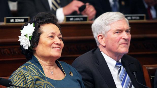 Congresswoman Amata and a Natural Resources Committee colleague, Congressman Daniel Webster of Florida, working on a markup of a bill in March. [courtesy photo]