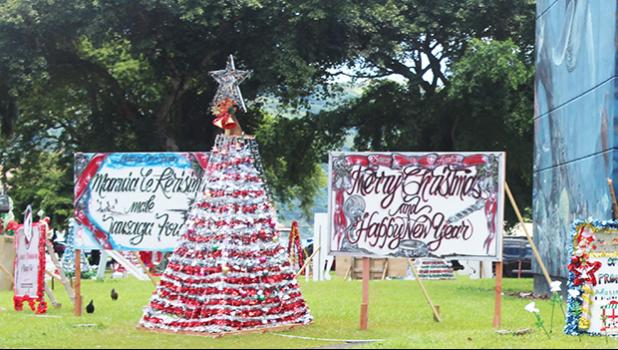 Christmas decorations on the A.P. Lutali Executive Office Building west lawn