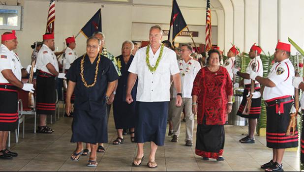 Gov. Lolo Matalasi Moliga, US Secretary of Interior Ryan Zinke, and Congresswoman Aumua Amata