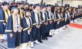The 79 graduates of the Nu’uuli Vocational Technical High School as they stand at the start of yesterday’s Commencement ceremony at their school gym. Some of the 79 graduates of the Nu’uuli Vocational Technical High School