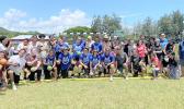 Group photo of players, coaches and others who took part in the first dodgeball tournament 