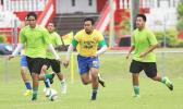 Peter Alosio (middle) of the Tafuna Jets dribbles against Lion Heart defenders Paul Collins (left) and Frank Hunt (right) in a men’s game on Match Day 5 of the 2016 FFAS National League on Saturday, Sept. 17, 2016 at Pago Park Soccer Stadium.  [FFAS MEDIA/Brian Vitolio] 