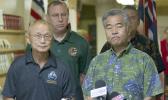 Vern Miyagi, Administrator, HEMA, left, and Hawaii Gov. David Ige addressed the media Saturday, Jan. 13, 2018, during a press conference at the Hawaii Emergency Management Center at Diamond Head Saturday following the false alarm issued of a missile launch on Hawaii. A push alert that warned of an incoming ballistic missile to Hawaii and sent residents into a full-blown panic was a mistake, state emergency officials said. (George F. Lee /The Star-Advertiser via AP) Vern Miyagi, Administrator, HEMA, left, and Hawaii Gov. David Ige addressed the media Saturday, Jan. 13, 2018, during a press conference at the Hawaii Emergency Management Center at Diamond Head Saturday following the false alarm issued of a missile launch on Hawaii. A push alert that warned of an incoming ballistic missile to Hawaii and sent residents into a full-blown panic was a mistake, state emergency officials said. (George F. Lee /The Star-Advertiser via AP)