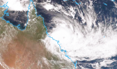 Photo: Cyclone Debbie is expected to impact areas from Cardwell to St Lawrence. (Bureau of Meteorology)