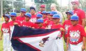 AS Baseball team with their Head Coach Leaupepe Vili Fa’apouli, Assistant Coach Marcus Langkilde and the President of the World Baseball and Softball, Mr. Riccardo Fraccari before their match against their opponent from Australia. There are 12 players, led by Head Coach Leaupepetele Vili Fa'apouli and Assistant Coach Marcus Langkilde.  [courtesy photo]