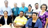 ASCC President Dr. Rosevonne Pato (seated, far left) joins the College’s Business Department, some students and their parents for a photo following a presentation the department recently gave on the trip the class MKT 212 (Marketing & Management Practicum) made to Samoa earlier this month.  [Photo: J. Kneubuhl]