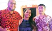 At last week's Graduate Banquet, ASCC fall 2016 graduate Ms. Alisi Tiffany Tagaloa (center) receives a Health & Human Services Department award from faculty members Dr. Daniel Chang (right) and Mr. Derek Helsham.  [Photo: J. Kneubuhl]