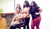 Cast members of the ASCC 2017 theatrical production "In The Heights" rehease the Salon scene. The play, set in the Dominican-American neighborhood of Washington Heights in New York City, will take place this coming Tuesday and Wednesday, May 2 and 3, in the Lee Auditorium. Doors open at 6 p.m. and the show gets underway at 7:30.  [Photo: J. Kneubuhl]