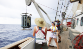 Crewmembers aboard the research vessel Robert C. Seamans perform their scientific duties at sea. The vessel, described as a "sailing laboratory," will hold an open house for the general public this Saturday, September 17th, from 9 to 11 a.m., and from 12 to 3 p.m.  [courtesy photo]                             