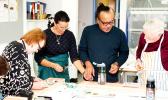   Artist Regina Meredith-Fitiao (2nd from left) of ASCC, with her husband Su’a Uilisone Fitiao of Pacific Horizons School, giving a siapo workshop at the University of Glasgow in Scotland. The workshop was for the benefit of museum professionals responsible for the care of historic siapo in their collections.  [courtesy photo]