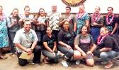 Members of the ASCC Health & Human Services Club, including advisor Derek Helsham (front, far left) are seen here with the guest speakers at last week's Sexual Assault Awareness Forum. Speakers included Mrs. Judy Mata'utia and Mrs. Mona Uli from the Alliance Against Domestic and Sexual Violence, Dr. Peni Biukoto of the DOH Behaviorial Health Clinic, and Mr. Ioana Vaimaona, a certified self-defense martial arts instructor.  [Photo: J. Kneubuhl]