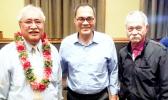 Following a Business Forum presented by the Business Ambassadors of ASCC (BAOA) last week, guest speaker HTC Iulogologo J. Pereira, Special Assistant to the Governor (left) is pictured with ASCC Business instructors Lam Yuen Lam Yuen Jr. and Ioapo Taua’i.  [photo: J. Kneubuhl]
