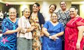 ASCC faculty, staff and students congratulate Samoan Studies Institute Director Okenaisa Fauolo-Manila (back, far right) following her campus lecture last week on Siva Samoa (Samoan dance).  [Photo: V. Tofilau]
