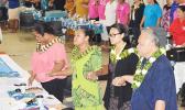A look at some of the members of the American Samoa delegation as they joined hands and sang “Lota Nu’u”, during the closing ceremony at last Friday’s 7th Bilateral Health Summit of the two Samoas at Gov. H. Rex Lee Auditorium.  [photo: AF]