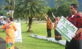 Congresswoman Aumua Amata (left) and her American Samoa staff this morning along the main highway in Utulei waving to motorist and thanking residents for re-electing her to a second term in office. [photo: Fili Sagapolutele]