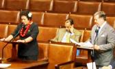 Amata and Chairman Calvert on the House floor during a colloquy, seated is Amata’s Legislative Director and veteran Casey Brinck. [courtesy photo]