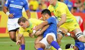 Australia discipline and intensity supplied their victory over Manu Samoa — Singapore Sevens, Day 1, National Stadium, Singapore.   [Photo: Barry Markowitz]