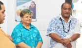 Bluesky Communications officials, Senior Consultant Pulelei’ite Li'amatu Tufele Jr. and Customer Service Manager Sherry Sele, offered their acknowledgements and thanks to all those who were able to attend the dedication ceremony for the newly renovated store inside the Laufou Shopping Center, yesterday morning. [photo: TG]