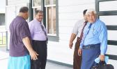 Some of the CCCAS elders, with Chairman Rev. Elder Mamoe Eveni Jr. (right) during court proceedings between the CCCAS and Secretary General Rev. Amaama Tofaeono. The Court has ruled in favor of CCCAS, to take possession of the home Rev. Amaama and his wife occupy inside the Kanana Fou compound.  [photo AF]
