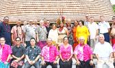 A group photo of Western Pacific Regional Fishery Management Council members, with local officials, following the official welcoming 'ava ceremony on Tuesday at the Fale Samoa in Utulei for the 171st Meeting of the Council hosted by American Samoa.  [photo: Aoelua]