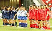 The US and Canadian National Anthemn were played prior to the HSBC Singapore 7s Cup finals at the Singapore HSBC Sevens, Day 2, National Stadium, Singapore.  Canada is the new Singapore 7s Champions beating the USA 26-19.  [Photo: Barry Markowitz]