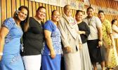 Director-nominee for the Department of Human and Social Services, Taeaoafua Dr Meki Solomona with DHSS employees following his confirmation hearing before the House of Representatives yesterday morning. The House in a vote of 13- 5 passed the nomination and he now awaits Senate confirmation.  [Photo: JL]