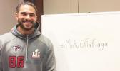 Atlanta Falcons #86 Tight End DJ Tialavea who is named after his late father Donald Tialavea Sr. of Pavaiai and Auto, proudly representing his Samoan side and preparing for the NFL Super Bowl this weekend. The Falcons are playing against the Patriots, who are a favorite for the win this Sunday.  [Courtesy photo]