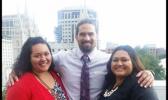 Atlanta Falcons #86 Tight End DJ Tialavea a devout member of the LDS church and of Samoan descent, with his childhood cousins Irene and Camille Lolofie of Pavaiai.  [Courtesy photo]