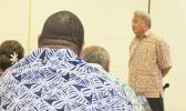 Commerce Department director Keniseli Lafaele speaking at last Thursday’s cabinet meeting regarding the upcoming Two-Samoa Talks now set for Oct. 12th in Apia.  [photo: FS]