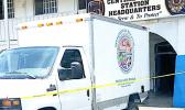 The DPS Main Central Station in Fagatogo was sealed off with yellow tape and guarded by armed cops yesterday morning, after a fire broke out on the second floor of the building, in the area where the CID unit is housed. Samoa News was unable to confirm why the DOE school lunch truck (pictured) was at the site. [photo: BC]