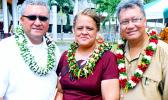 The Board of Higher Education has announced its selection of Dr. Rosevonne Makaiwi Pato (center) as the new President of ASCC. Dr. Pato is seen here with her colleague Dr. Mikaele Etuatle (right), ASCC Vice President of Administration and Finance, and Monsignor Viane Etuale of the Board of Higher Education.  [Courtesy photo]