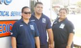 The three Emergency Medical Technicians, D. Asaeli, S. Tooala, and T. Amituanai, who were patrolling the East side in their unit during the fautasi race in Satala. Flag Week is usually a busy week for the EMS, so 5 EMS vehicles are divided throughout American Samoa to look out for the public in case of any emergencies.  [Photo: Ese Malala]