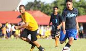 A Iakina Adventist Academy player dribbles by a Samoa Baptist opponent of the Boys Grades 6-8 division on Match Day 2 of the 2016 FFAS Private Elementary Schools soccer league at the Kanana Fou Seminary Field on Thursday, Oct. 20, 2016.  [FFAS MEDIA/Brian Vitolio]