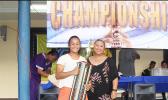 Fa’asao-Marist Cougars’ Jordynn Liu-kuey accepts the ASHSAA Girls J-V championship trophy from FFAS Vice-President, and Head of Women’s Soccer, Sandra Fruean, at Pago Park Soccer Stadium on Wednesday, March 22, 2017.  [FFAS MEDIA/Brian Vitolio]