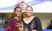 Elcy Lui of Tafuna accepts her ASHSAA Girls Soccer Championship Game MVP award from FFAS Vice-President, and Head of Women’s Soccer, Sandra Fruean, at Pago Park Soccer Stadium on Wednesday, March 22, 2017.  Tafuna won the championship against South Pacific Academy, ending the private high schools streak of two straight championship titles in the girls’ varsity division. [FFAS MEDIA/Brian Vitolio]