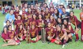 The Tafuna Warriors’ team, champions of the ASHSAA Girls varsity soccer season 2016-2017, after beating SPA 2-0 in the final at Pago Park Soccer Stadium on Wednesday, March 22, 2017.  [FFAS MEDIA/Brian Vitolio]