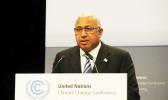  Fiji Prime Minister Frank Bainimarama addressing climate change talks consultations in Bonn, May 2017 [Photo: Supplied] 