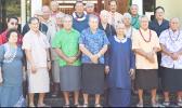 Congressman Aumua Amata (far left-front row) with senators and Senate secretary Leo’o Va’a Ma’o (third row far right) in front of the Fono Building steps. [photo: AF]
